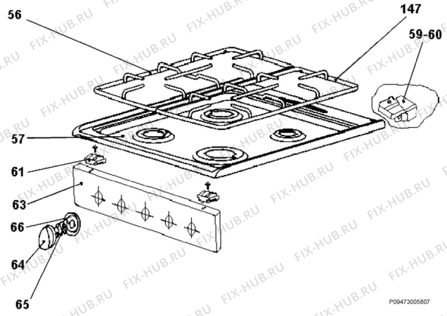 Взрыв-схема плиты (духовки) Zanussi ZCG5165 - Схема узла Section 4